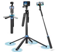 Trípode de palo selfie de 4 patas de 71 pulgadas para GoPro/Osmo Pocket 3/Insta360/iPhone/Android, soporte de trípode para teléfono celular con control remoto y mango panorámico de rotación de 360