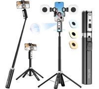 Trípode de palo selfie de seguimiento facial automático para iPhone, rotación de 360 grados que sigue la cara y el movimiento (soporte 3 en 1 de luz de 2 anillos)