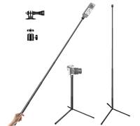 Trípode de palo selfie para cámara 2 en 1 de 59 pulgadas + soporte de cabeza esférica con tornillo de 1/4 pulgadas + adaptador para GoPro, palo selfie portátil invisible telescópico de 5 secciones