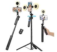 Trípode de seguimiento facial automático de 71 pulgadas para iPhone con luz, rotación de 360 grados que sigue tu movimiento, trípode de teléfono para cámara iPhone/Android/GoPro/Ring Light, palo