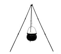 Trípode de tarro de bruja de Halloween con tira de luz verde, soporte de metal alimentado por pilas para decoración espeluznante de interiores y exteriores y configuración de fiesta temática