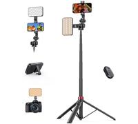Trípode de teléfono móvil con luz LED de llenado, palo selfie trípode de 35 - 153 cm con mando a distancia Bluetooth, rotación de 360°, para iPhone Android, cámara TikTok YouTube Vlog Live Streaming