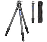 Trípode de viaje de fibra de carbono de 71 pulgadas para cámara, trípode compacto y ligero con cabeza de bola panorámica de 360°, placa QR, columna central extraíble, carga hasta 15 kg