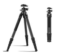 Trípode de Viaje SIRUI en Fibra de Carbono AM-225S+G0 - Compacto, Ligero 127cm con Cabeza de Bola Baja, Placa Quick Release Arca, 6 Puntos de Montaje para Cámara y Teléfono