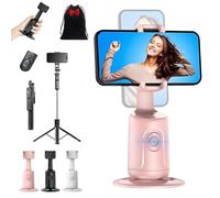 Trípode inteligente de reconocimiento facial con inteligencia artificial para teléfono, rotación de 360 grados, control remoto y de gestos, sin aplicación, ángulo abatible y ajustable (rosa, con
