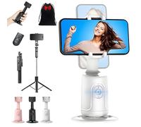 Trípode inteligente de reconocimiento facial con inteligencia artificial para teléfono, rotación de 360 grados, control remoto y de gestos, sin aplicación, ángulo abatible y ajustable (blanco, con