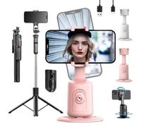Trípode Inteligente para Teléfono con Reconocimiento Facial por IA, Abatible Y Ángulo Ajustable, Recargable, con Sensor De Movimiento por IA, Estabilizador De Cardán Y Control Remoto (Pink-B)