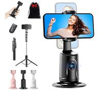 Trípode inteligente para teléfono de reconocimiento facial con inteligencia artificial, rotación de 360 grados, control remoto y de gestos, sin aplicación, ángulo abatible y ajustable (negro, con