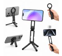 Trípode Magnético 3-in-1 para Smartphone de Aluminio, Trípode Plegable con Diseño de Mosquetón, Mini Trípode para Vlogging, Selfies, Viajes, Mesa y Uso Manual