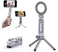 Trípode magnético para iPhone 17/16/15/14/13/12/11 y iPad, mini trípode de aluminio para iPhone y soporte magnético ajustable de 360° con diseño de triple pliegue (plateado)