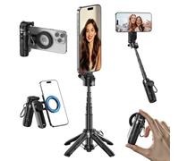 Trípode magnético para iPhone, tamaño de bolsillo, mini palo para selfie, soporte portátil con control remoto recargable, trípode extensible desmontable para teléfono celular compatible con todos los