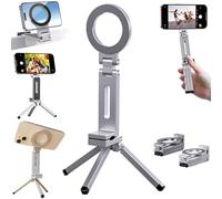 Trípode magnético para iPhone, trípode de aluminio, mini soporte Magsafe para iPhone 16/15/14/13/12 Plus Pro Max Series, soporte plegable de clip mágico ajustable de 360°