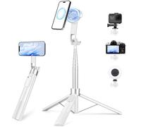 Trípode magnético para teléfono, trípode de palo selfie de 70 pulgadas para iPhone Magsafe con control remoto recargable y soporte magnético 2 en 1, soporte alto para teléfono celular para grabar