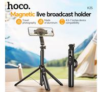 Trípode/palo de Selfie magnético HOCO para iPhone 16 15, soporte para transmisión en vivo, soporte de Control remoto Bluetooth para grabación de vídeo Vlog Black