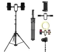 Tripode para Aro de Luz, Camara con 2 Soportes giratorios 360º para moviles, Altura Ajustable. para Panel de Iluminacion Fotografica.