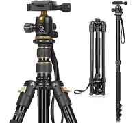 Trípode para cámara, trípode profesional para cámara DSLR, extensible hasta monopié de 210 cm, cabezal giratorio de 360°, bolsa de transporte, trípode puede soportar 8 kg (dorado)