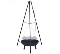 Trípode para fogata con parrilla colgante, trípode de barbacoa de carbón para jardín, camping, fiesta en la playa, cadena ajustable para cocinar a alta temperatura