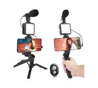Trípode para Móvil con Aro de Luz LED, Mini Trípode Flexible con Soporte para Grabación y Selfies, Kit Vlogging Ajustable para Vídeos, Directos y Fotografía - Luz Regulable 360°