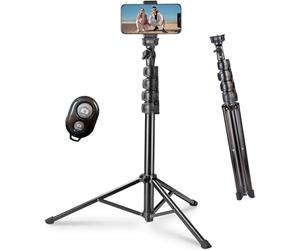 Tripode para Movil & Palo Selfie, Rollei 156cm Comfort MAX 2 Tripode Movil con Control Remoto y Soporte para Teléfono Celular Selfie Stick con Columna Central Extensible para Smartphone y Camara