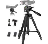 Trípode para prismáticos, trípode para telescopio terrestre de 183 cm con adaptador para prismáticos y 2 placas de liberación rápida, soporte de cámara de viaje con soporte para teléfono/bolsa de