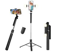 Trípode para selfie con 2 luces de relleno, control remoto inalámbrico, giratorio de 360°, portátil, 180 cm, soporte extensible para teléfono celular, palo selfie para iPhone/Samsung/Smartphone/cámara