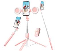 Trípode para selfie con luz de relleno, palo selfie para teléfono, diseño de acero inoxidable duradero, control remoto Bluetooth y soporte estable de tres patas para transmisiones en vivo, grabación
