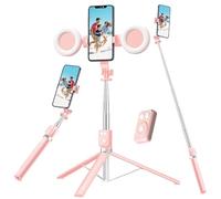Trípode para selfie con luz de relleno, palo selfie para teléfono, diseño de acero inoxidable duradero, control remoto Bluetooth y soporte estable de tres patas para transmisiones en vivo, grabación