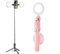 Trípode para selfie con luz de relleno, palo selfie rosa para teléfono, soporte de trípode extensible para teléfono, soporte estable de tres patas para transmisiones en vivo, grabación de video (rosa)