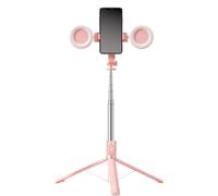 Trípode para selfie con luz y control remoto Bluetooth, mini trípode extensible de 67 pulgadas para iPhone, Samsung Android, palo selfie inalámbrico 6 en 1 para TikTok YouTube Live Streaming (rosa)