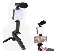Trípode para Teléfono con Luz, Kit de Inicio de Podcast, Kit de Vlog de Vídeo para Teléfono Inteligente, Trípode con Luz de Relleno LED, Micrófono para Vlogging, Tiktok, Vídeos