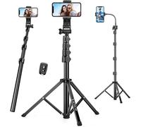 Trípode para teléfono de 74 Pulgadas, trípode de Palo Selfie, trípode Alto para teléfono Celular con Control Remoto y Cuello de Cisne Ajustable, trípode portátil para grabación, Compatible con iPhone