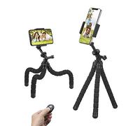 Trípode para teléfono, trípode flexible, ajuste de ángulo de 4 ejes, soporte giratorio único de 360°, patas resistentes estilo pulpo y obturador remoto inalámbrico para iPhone, teléfono Android,