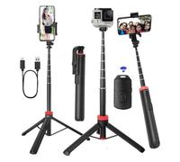 Trípode portátil de 66 pulgadas para iPhone y cámara, con control remoto recargable y soporte giratorio para teléfono, palo selfie para iPhone/GoPro y cámaras (rojo, 66 pulgadas)