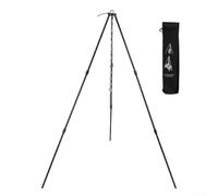 Trípode portátil de aluminio para fogata con altura ajustable para cocinar al aire libre y colgar ollas sobre fuego abierto, acabado negro, soporte de 105 cm (negro)