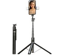 Trípode retráctil para teléfono, base ultraestable con luz LED recargable para smartphone, cámara, GoPro, extensible hasta 1,8 metros, versátil.