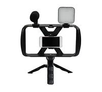 Trípode Selfie Stick - 4 en 1 clip de teléfono ajustable conjunto de trípode de fotografía - Clip retráctil soporte de trípode con micrófono luz de relleno para mujeres foto de viaje Delr