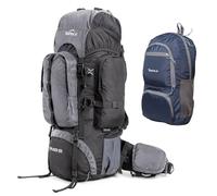 Tripole Walker Mochila 65 Litros de Viaje y Senderismo para Hombre y Mujer con Mochila de Día 20L - Mochila Impermeable con Marco Interno y Compartimento Portátil 17", Funda de Lluvia, Negro