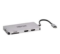 Tripp Lite Base USB-C, Doble Pantalla - 4K 60 Hz HDMI, USB 3.2 Gen 1, Hub USB-A, Tarjeta de Memoria, Carga PD de 100 W, Gris (U442-DOCK8-GG)