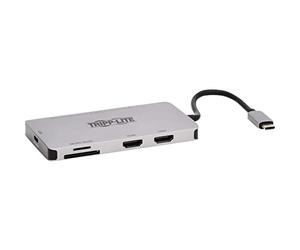 Tripp Lite Base USB-C, Doble Pantalla - 4K 60 Hz HDMI, USB 3.2 Gen 1, Hub USB-A, Tarjeta de Memoria, Carga PD de 100 W, Gris (U442-DOCK8-GG)
