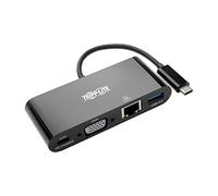 Tripp Lite U444-06N-VGUB-C Adaptador USB-C (Tipo-C) a VGA con USB-A, Carga USB-C PD y Gigabit Ethernet, USB 3.1 Gen 1, Compatible con Thunderbolt 3, 1080p, Negro