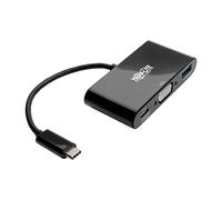 Tripp Lite U444-06N-VUB-C Adaptador USB-C (Tipo-C) a VGA con concentrador USB-A y Carga PD, USB 3.1 Gen 1, Compatible con Thunderbolt 3, 1080p, Negro