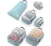 TRIPPED Travel Gear Organizadores para maleta, embalaje, grandes, con malla transparente, organizadores de viaje, compresión, turquesa polvoriento