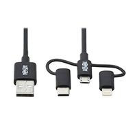 TrippLite by Eaton Cable Universal USB-A a Lightning, USB Micro-B y USB-C de sincronización/Carga (M/3xM), Certificado MFi, Negro, 6 pies (6 pies)