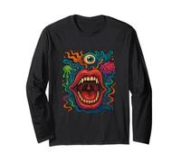Trippy Art Surrealista Cara Loca Boca Alternativa Moda Manga Larga
