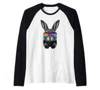 Trippy Bunny Usando Música Equalizer Gafas De Sol Auriculares Camiseta Manga Raglan