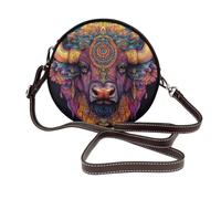 Trippy Colorful Cow Head - Bolso cruzado redondo de piel para mujer