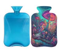 Trippy Magic Mushrooms - Botella de agua caliente psicodélico místico con funda, bolsa de agua caliente de 2 L para aliviar el dolor, cuello suave y hombro, calentador de pies de mano, compresa fría y