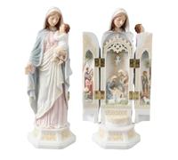 Tríptico de escena de una catedral con acabado de bronce antiguo pintado a mano, juego de adornos con decoración, repisas de chimenea para el hogar y regalos decorativos de vacaciones