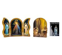 Tríptico plegable de la divina misericordia con oración y estampa de Lourdes
