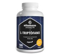 Triptófano Puro 500mg, 180 Cápsulas para 6 Meses. Sueño Reparador y Relajación. Aminoácido Esencial Naturalmente Fermentado Sin Aditivos, Calidad Alemana, Vitamaze